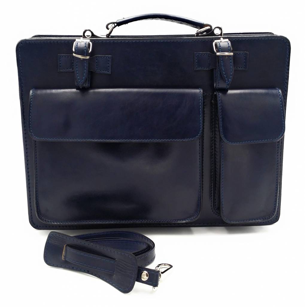 Italian leather briefcase model -201701- genuine leather - blue