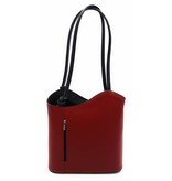 Bestseller - RZ2017 - red / black - real leather - 2 in 1 - shoulder bag - backpack - sturdy - high quality Italian leather-red / black