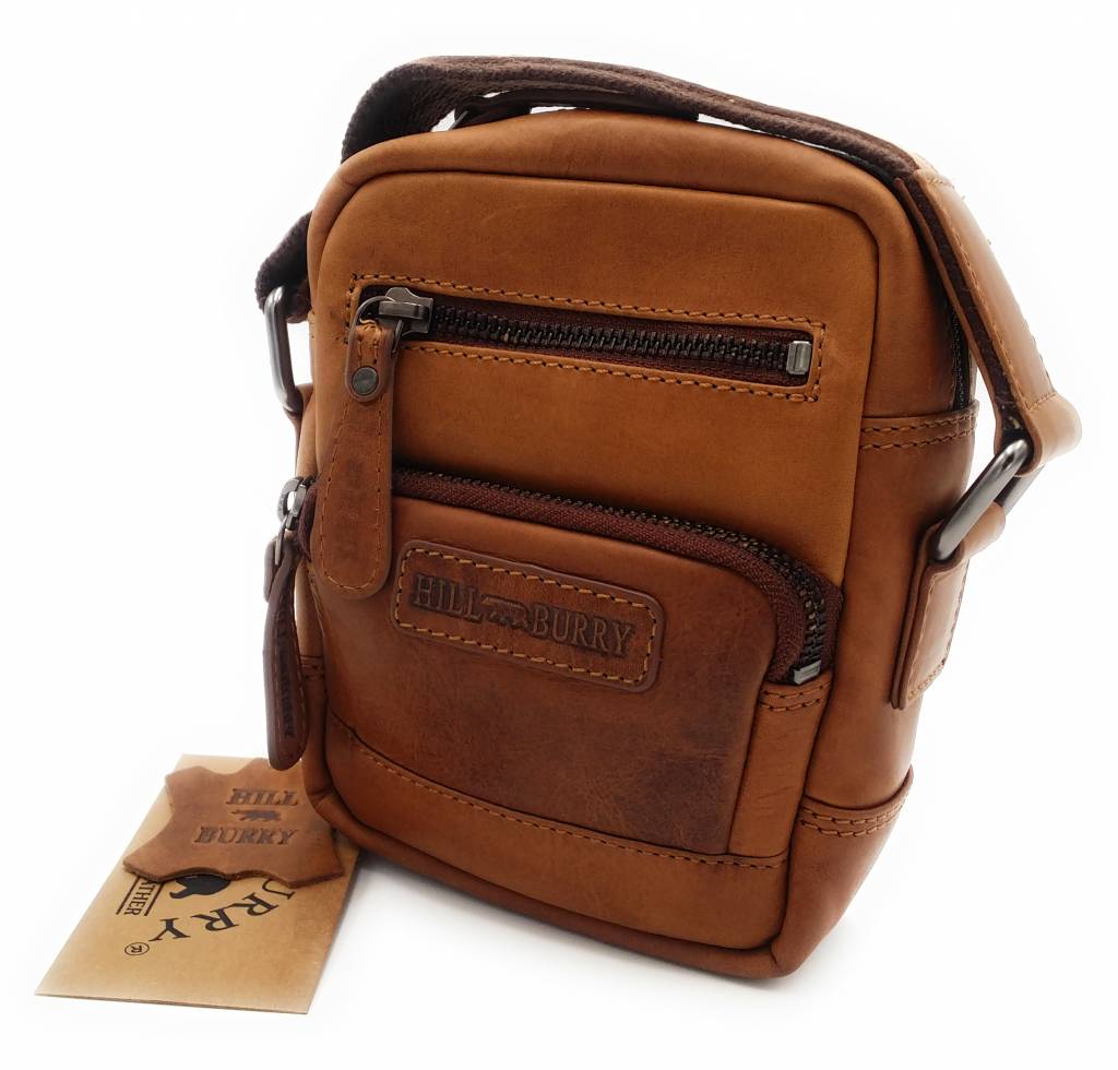 Hill Burry Hill Burry - VB100110 - 3245 - echt leren - schoudertas – crossbodytas- stevig - vintage leder- bruin /cognac