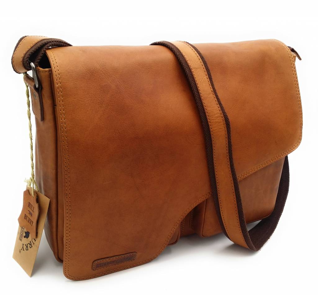 Hill Burry Hill Burry - VB10062 - 3062B - wirklich lernen - Schultertasche - werktas- Firma - Vintage-Leder braun / cognac