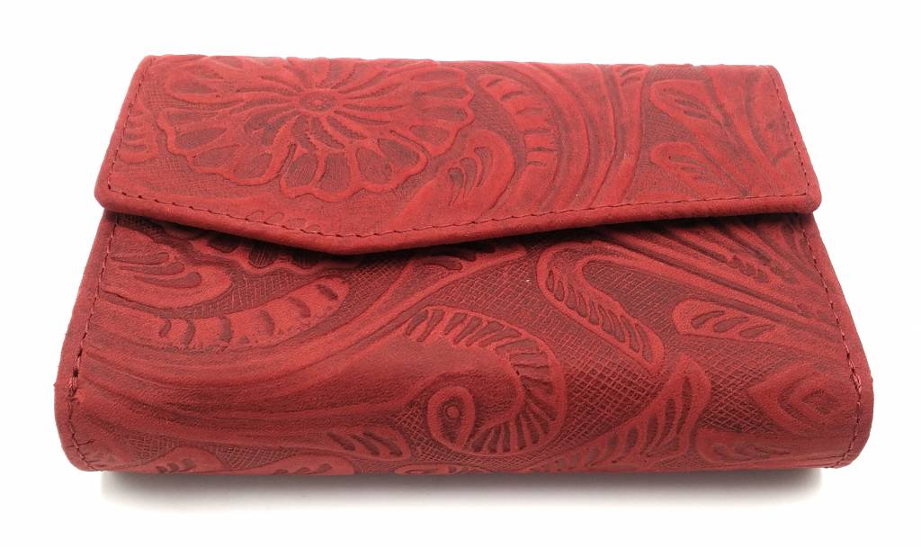Hill Burry Hill Burry -13092 / F - Leather With Flower Texture- Ladies Zipper Wallet - Red