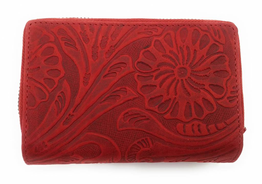 Hill Burry Hill Burry -13 092 / F - Leder Blume textur- Damen Geldbörse Reißverschluss - Rot