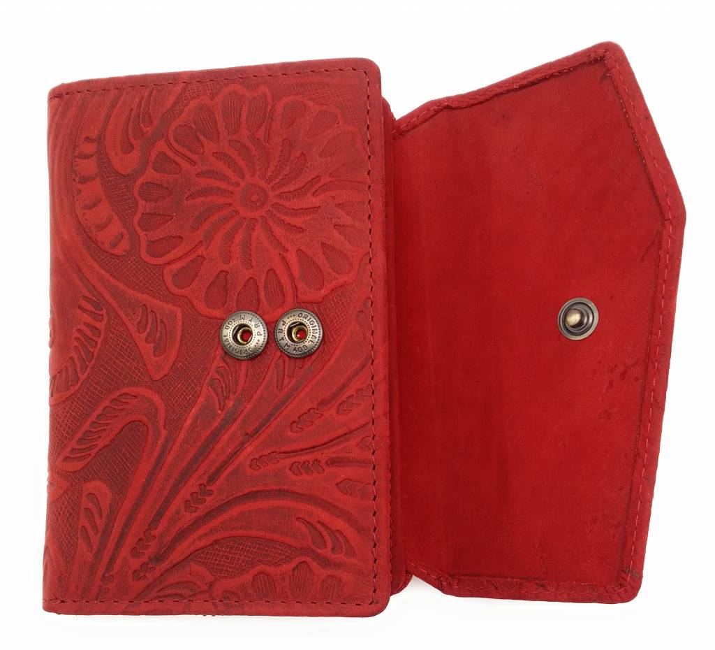Hill Burry Hill Burry -13092 / F - Leather With Flower Texture- Ladies Zipper Wallet - Red