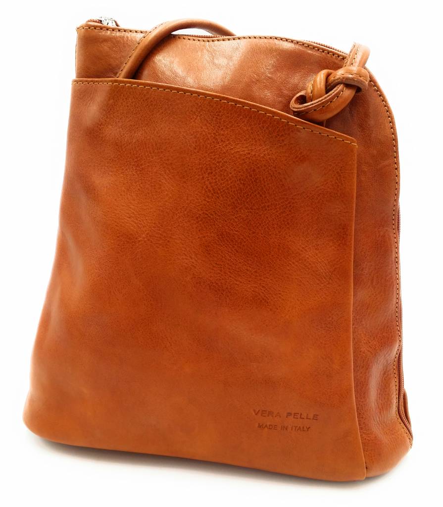 Best Manager - RZ20015 -cognac - real leather - 2 in 1 - shoulder bag - backpack - sturdy - high quality Italian leather cognac