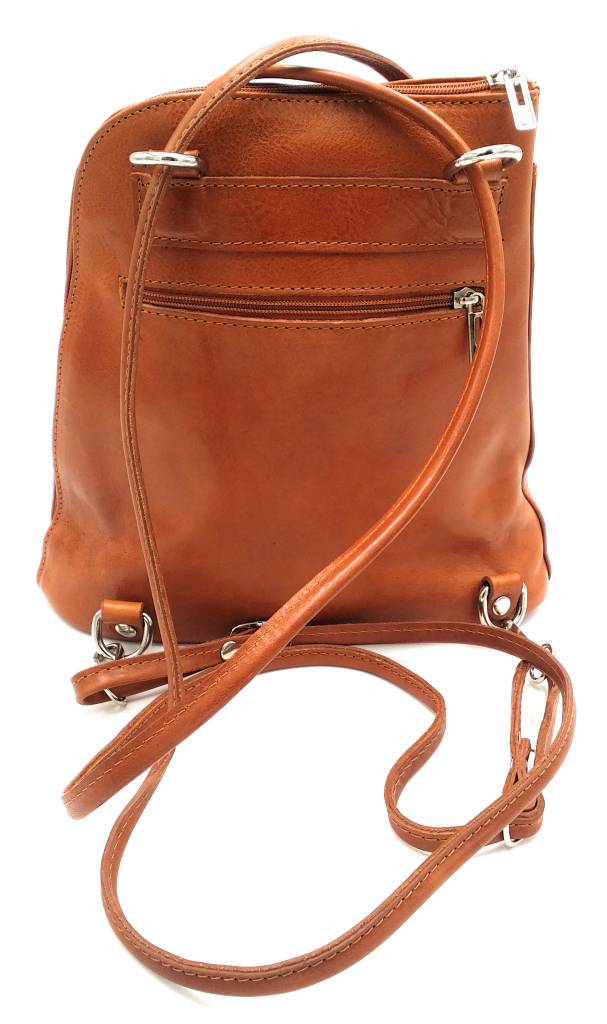 Bester Leder - RZ20015 -cognac - wirklich lernen - zwei in einem - Umhängetasche - Rucksack - solide - Qualität italienisches Leder Cognac