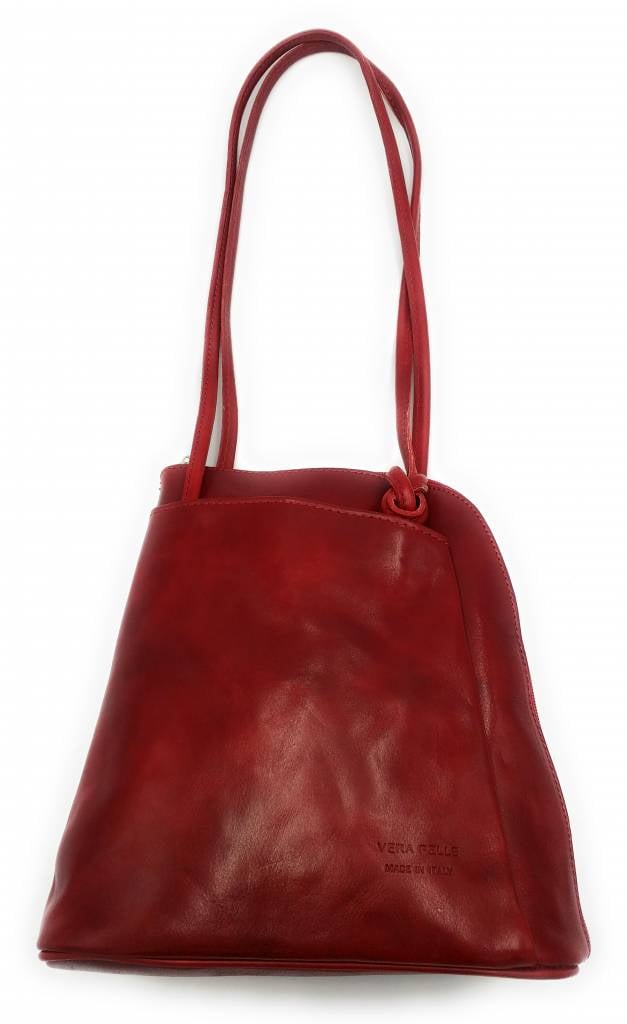 Bestseller - RZ20015  - real leather - 2 in 1 - shoulder bag - backpack - sturdy - high quality Italian leather-red