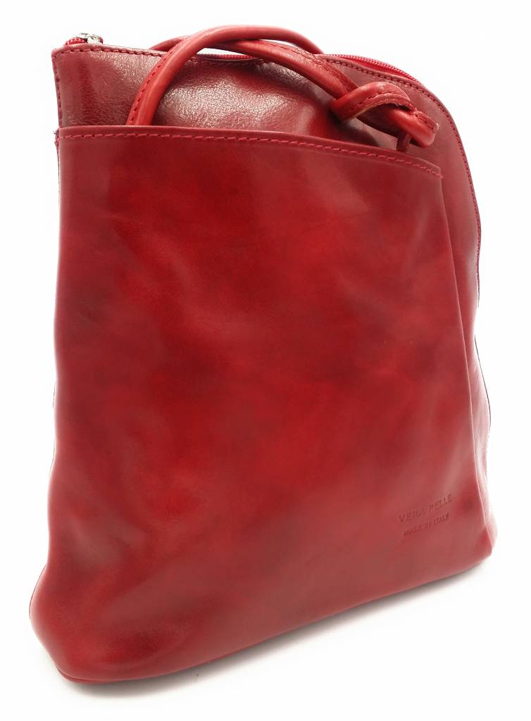 Bestseller - RZ20015  - real leather - 2 in 1 - shoulder bag - backpack - sturdy - high quality Italian leather-red