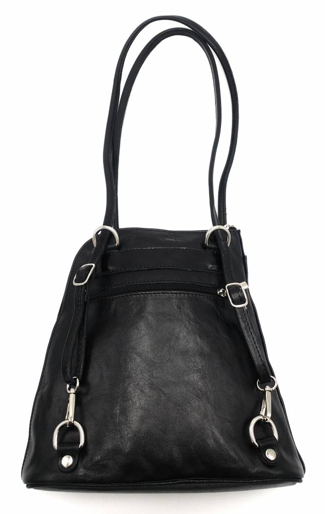 Bestseller - RZ20015 - black - real leather - 2 in 1 - shoulder bag - backpack - sturdy - high quality Italian leather- black