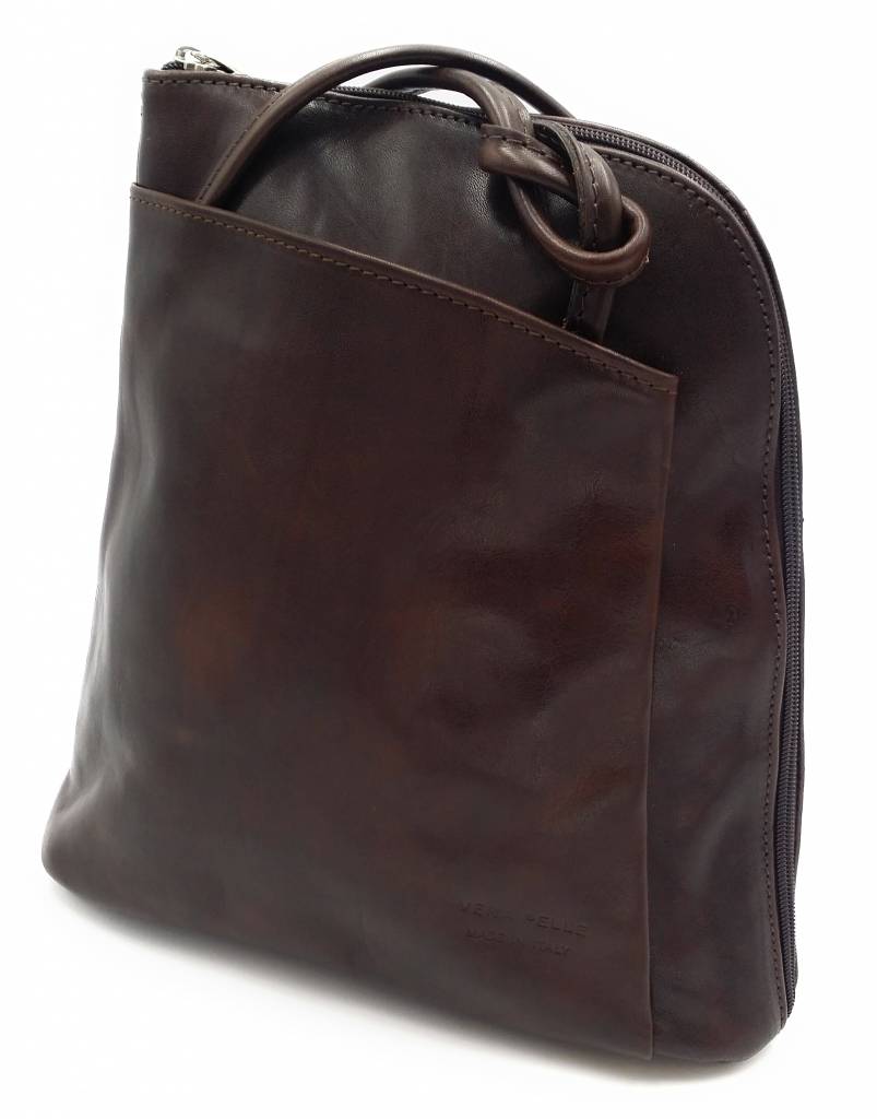 Bestseller - RZ20015 - dark brown - real leather - 2 in 1 - shoulder bag - backpack - sturdy - high quality Italian leather-dark brown