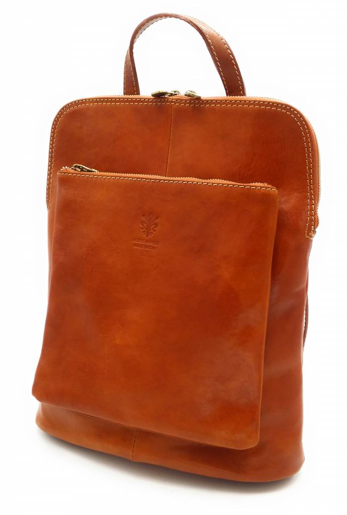 Beste Leder - RZ30017 - Cognac - wirklich lernen - zwei in einem - Umhängetasche - Rucksack - solide - Qualität italienisches Leder Cognac