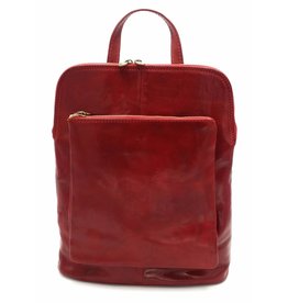 Bestleder – RZ30017 – rood - echt leren - 2 in 1 - schoudertas – rugzak - stevig - hoge kwaliteit Italiaans leer- rood