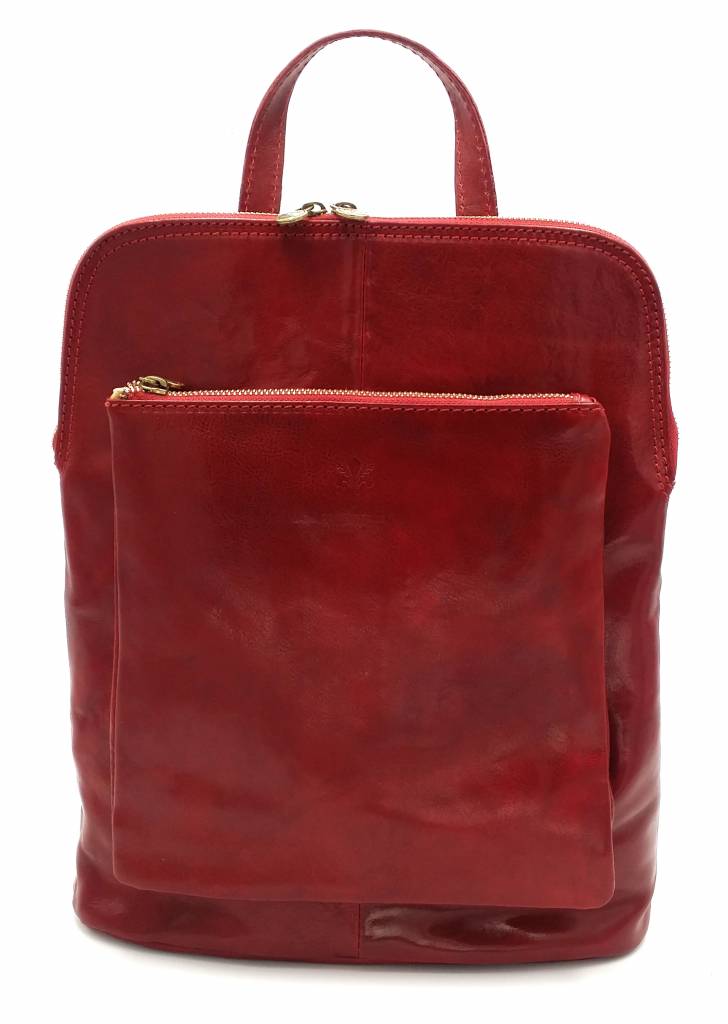 Bestseller - RZ30017 - red - real leather - 2 in 1 - shoulder bag - backpack - sturdy - high quality Italian leather-red