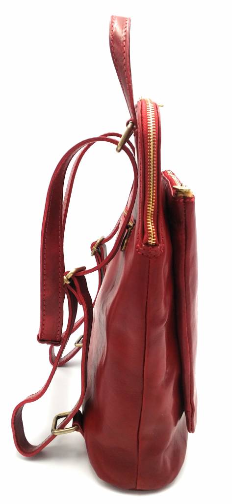 Bestseller - RZ30017 - red - real leather - 2 in 1 - shoulder bag - backpack - sturdy - high quality Italian leather-red