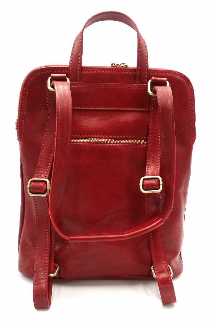 Bestleder RZ30017 rood echt leren 2 in 1 schoudertas rugzak stevig hoge kwaliteit Italiaans leer rood