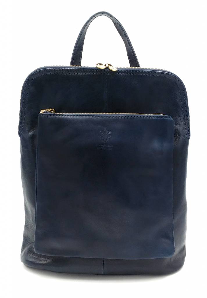 Bestseller - RZ30017 - blue - real leather - 2 in 1 - shoulder bag - backpack - sturdy - high quality Italian leather blue