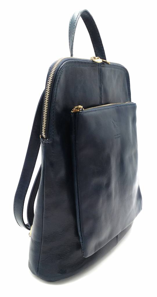 Bestseller - RZ30017 - blue - real leather - 2 in 1 - shoulder bag - backpack - sturdy - high quality Italian leather blue