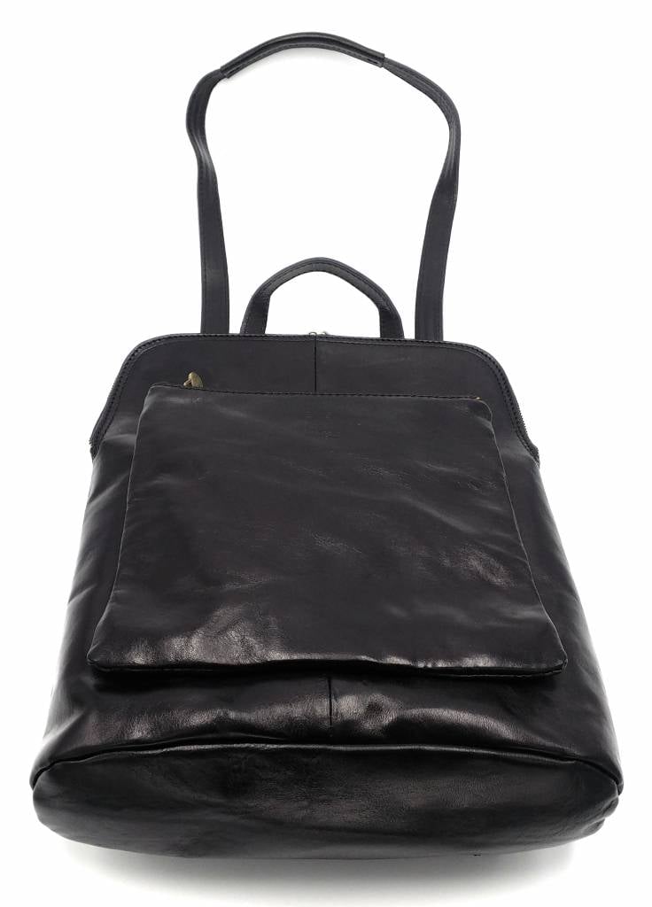 Bestseller - RZ30017 - black - real leather - 2 in 1 - shoulder bag - backpack - sturdy - high quality Italian leather- black
