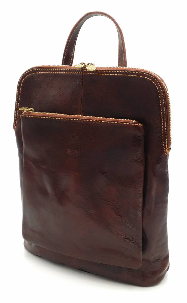 Bestseller - RZ30017 - light brown - real leather - 2 in 1 - shoulder bag - backpack - sturdy - high quality Italian leather light brown