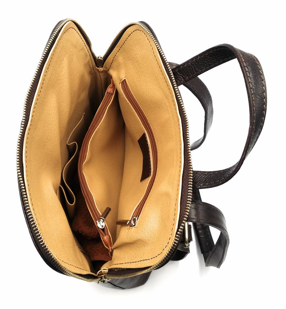 Bestseller - RZ30017 - dark brown - real leather - 2 in 1 - shoulder bag - backpack - sturdy - high quality Italian leather-dark brown