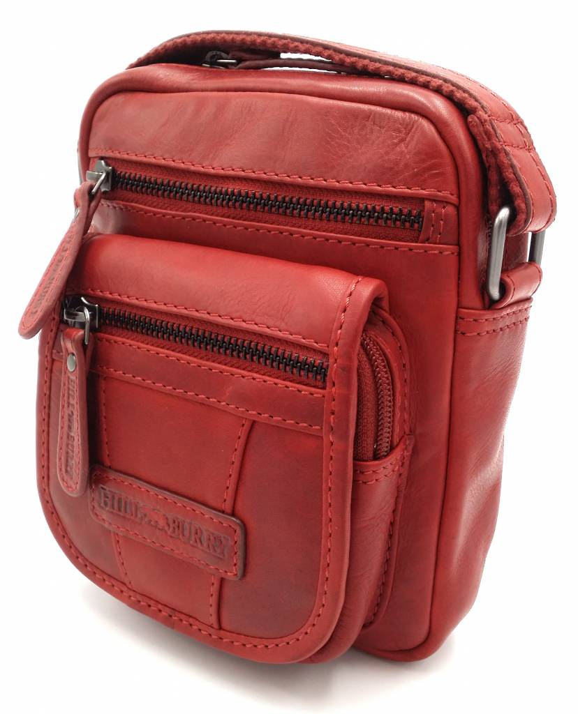 Hill Burry Hill Burry - VB10048 - 3112 - Echtleder - Schultertasche - crossbodytas- Firma - Vintage-Leder- rot