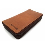 Hill Burry Hill Burry - VL777025 -3628- Portemonnaie mit doppeltem Reißverschluss - mit RFID - Vintage-Leder - braun / cognac.