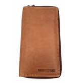 Hill Burry Hill Burry - VL777025 -3628- dubbele rits- portemonnee - met RFID - vintage leder - bruin/ cognac.