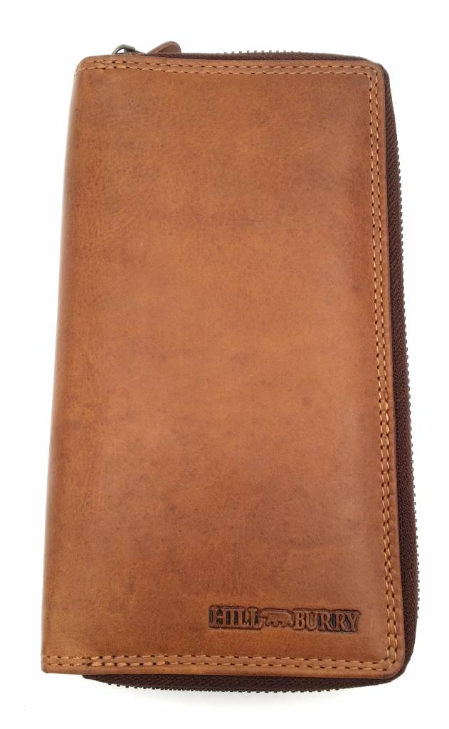 Hill Burry Hill Burry - VL777025 -3628- Portemonnaie mit doppeltem Reißverschluss - mit RFID - Vintage-Leder - braun / cognac.