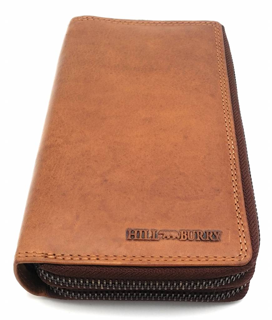 Hill Burry Hill Burry - VL777025 -3628- double zipper wallet - with RFID - vintage leather - brown / cognac.