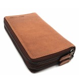 Hill Burry Hill Burry - VL777025 -3628- double zipper wallet - with RFID - vintage leather - brown / cognac.