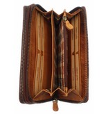 Hill Burry Hill Burry - VL777025 -3628- Portemonnaie mit doppeltem Reißverschluss - mit RFID - Vintage-Leder - braun / cognac.