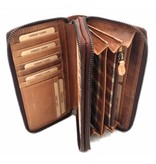 Hill Burry Hill Burry - VL777025 -3628- double zipper wallet - with RFID - vintage leather - brown / cognac.