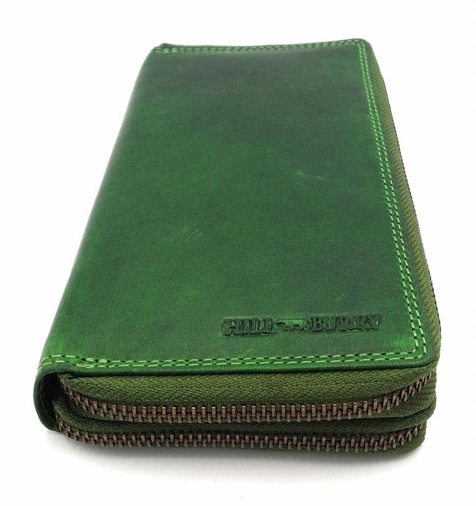 Hill Burry  Hill Burry - VL777025 -3628- double zipper wallet - vintage leather -green