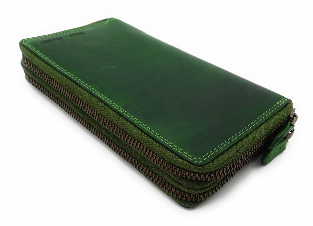 Hill Burry  Hill Burry - VL777025 -3628- double zipper wallet - vintage leather -green