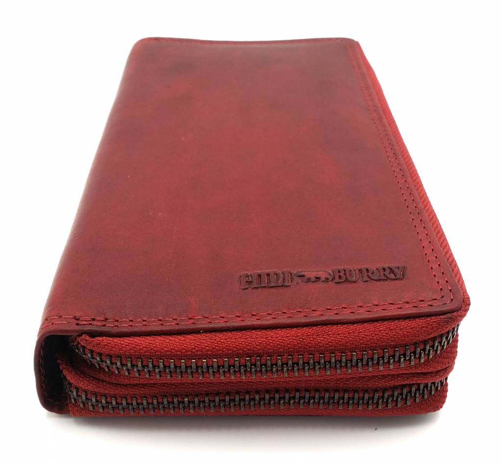 Hill Burry Hill Burry - VL777025 -3628- dubbele rits- portemonnee - vintage leder - rood