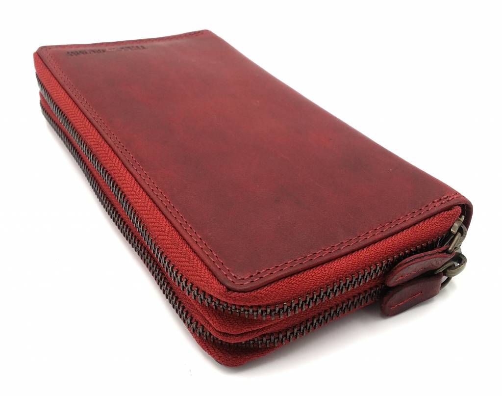 Hill Burry Hill Burry - VL777025 -3628- double zipper wallet - vintage leather - red