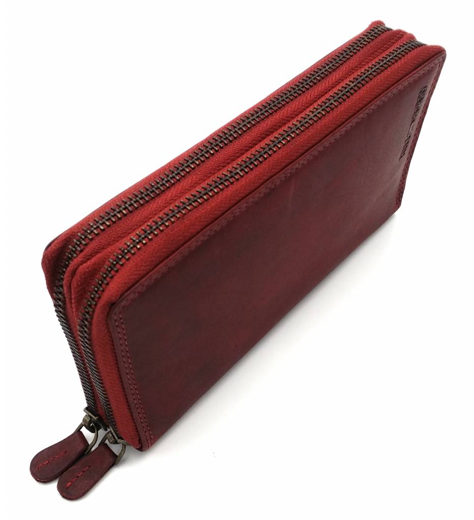 Hill Burry Hill Burry - VL777025 -3628- double zipper wallet - vintage leather - red