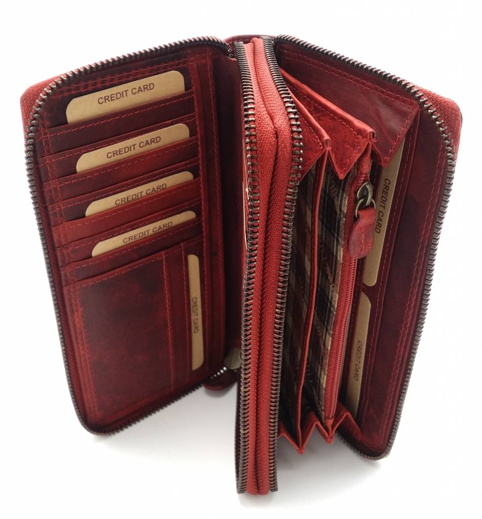 Hill Burry Hill Burry - VL777025 -3628- double zipper wallet - vintage leather - red
