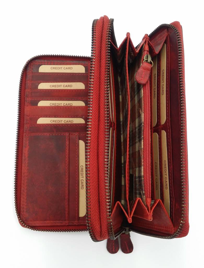 Hill Burry Hill Burry - VL777025 -3628- double zipper wallet - vintage leather - red