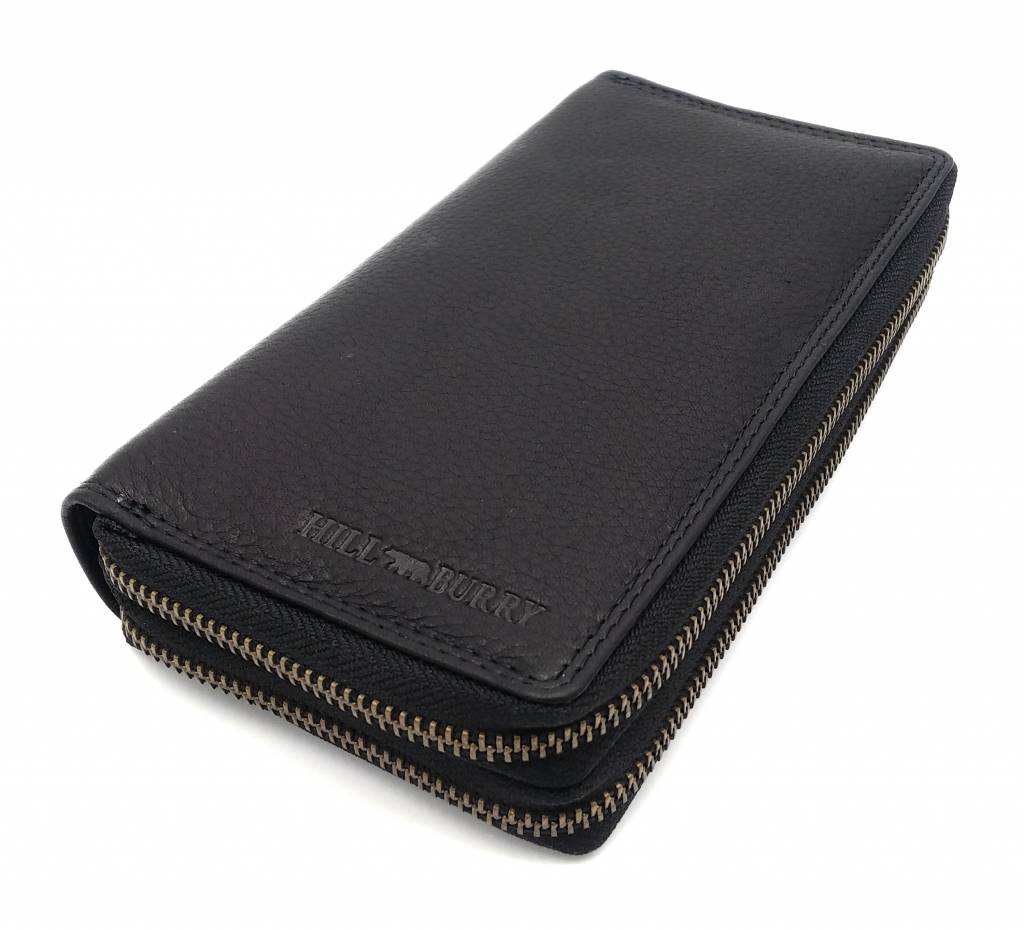 Hill Burry Hill Burry - VL777025 -3628- double zipper- wallet- with RFID - vintage leather - black