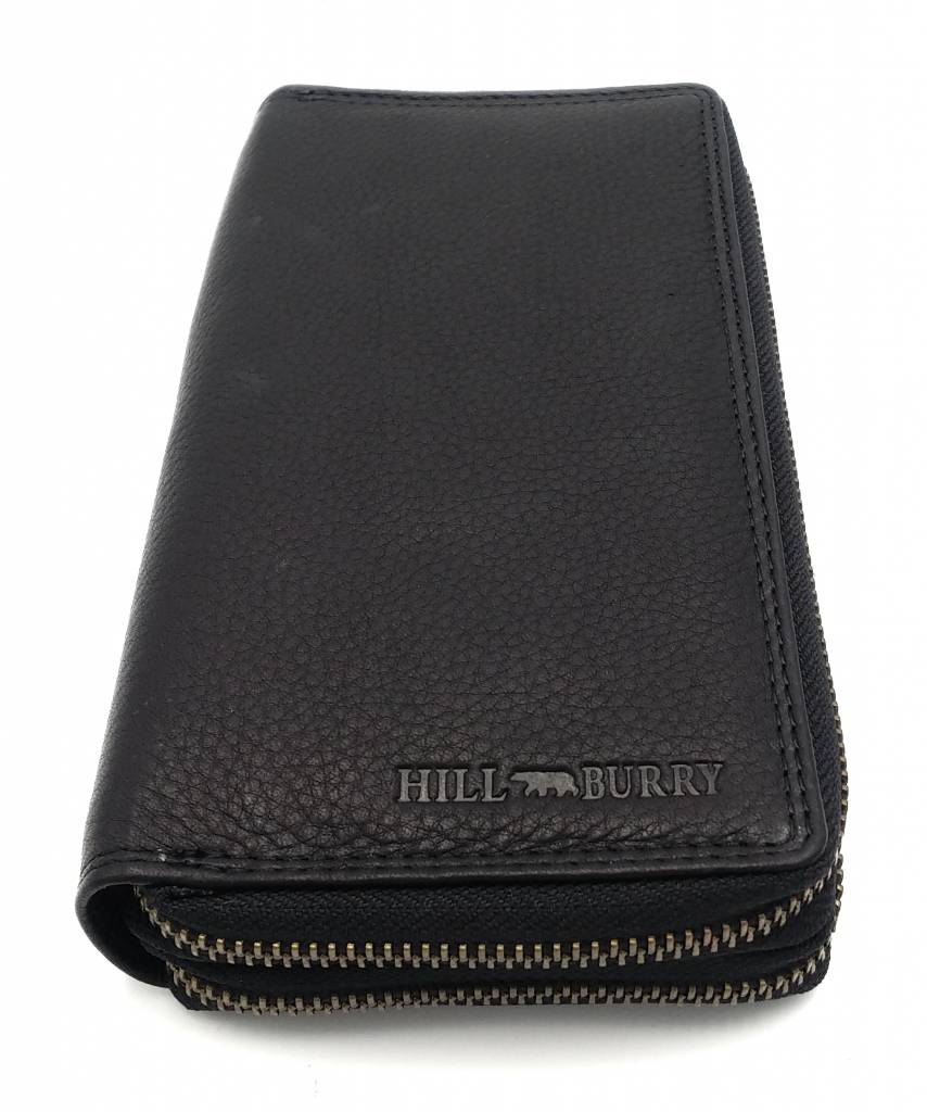 Hill Burry Hill Burry - VL777025 -3628- dubbele rits- portemonnee- met RFID - vintage leder - zwart