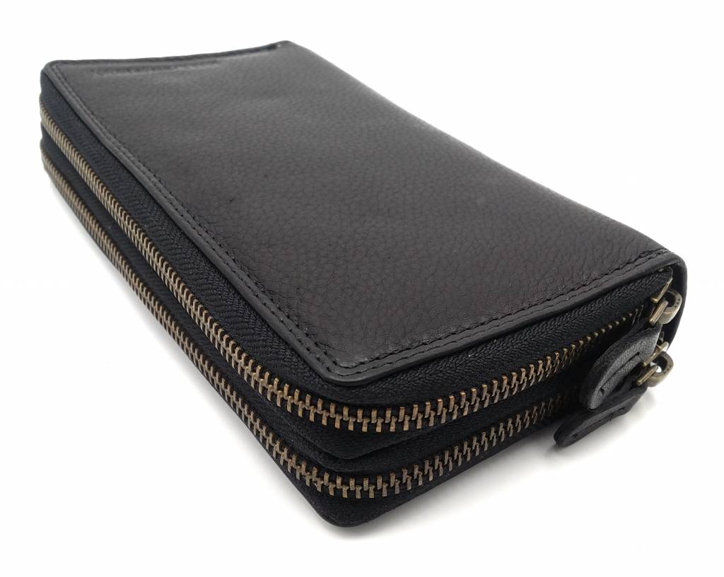 Hill Burry Hill Burry - VL777025 -3628- double zipper- wallet- with RFID - vintage leather - black