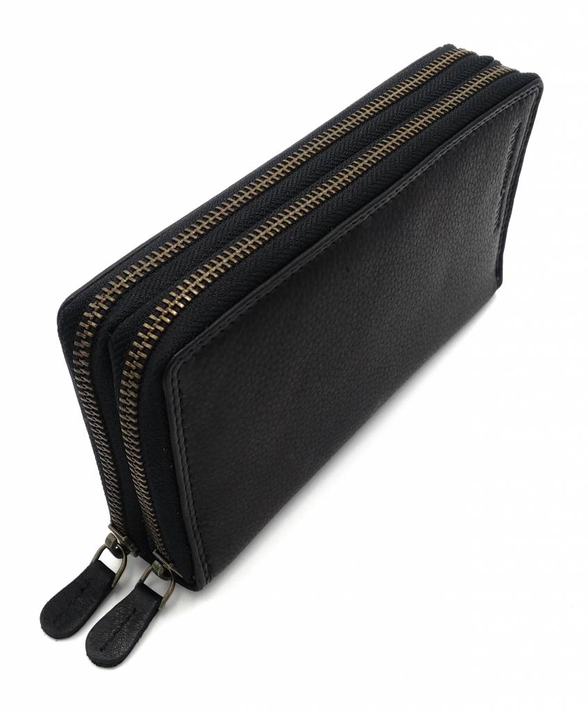 Hill Burry Hill Burry - VL777025 -3628- double zipper- wallet- with RFID - vintage leather - black