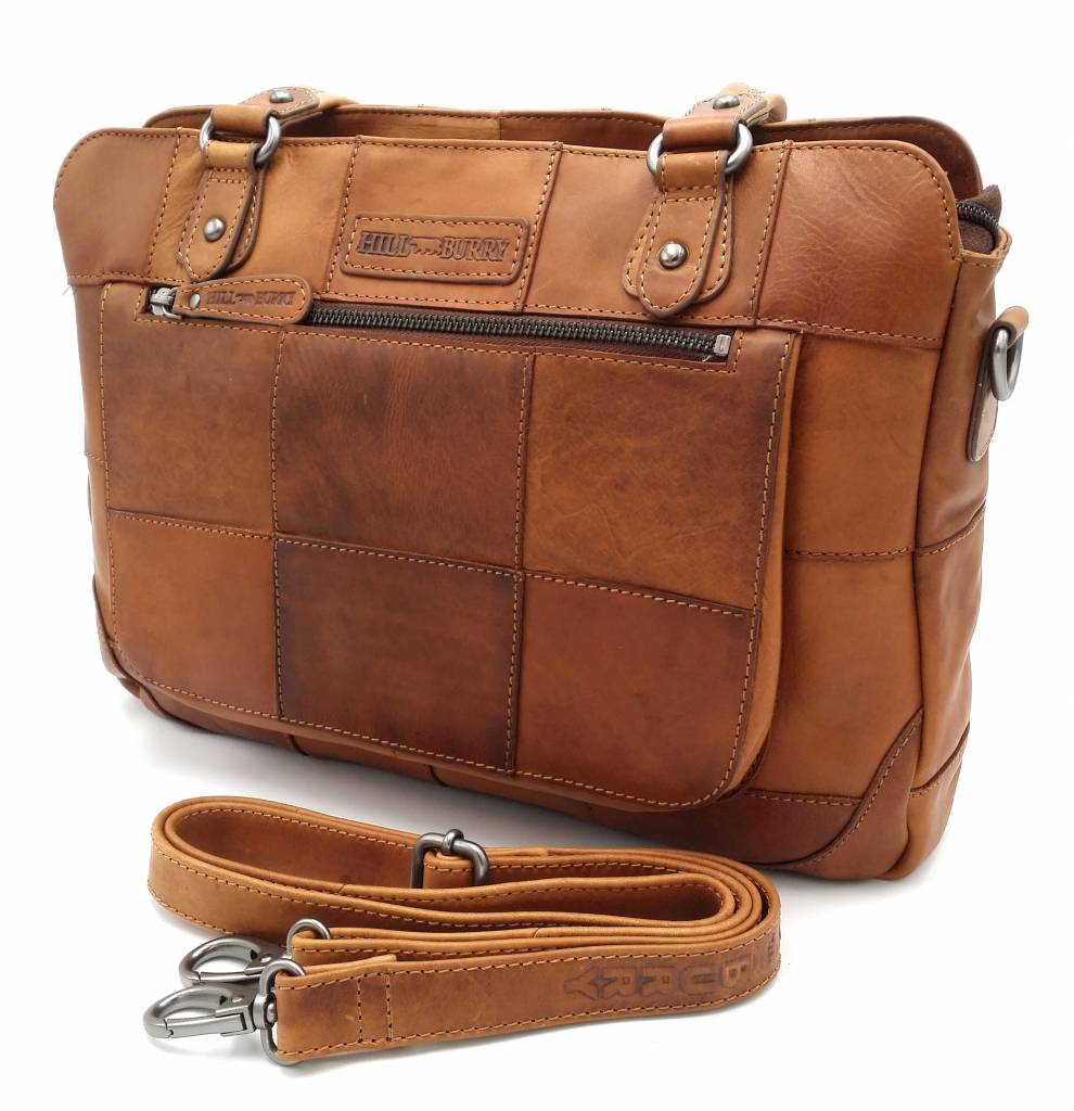 Hill Burry Hill Burry - VB100111 -3197 - Echtleder - Frauen - karierte Handtasche - fest - chic - Aussehen - Vintage Leder braun / cognac