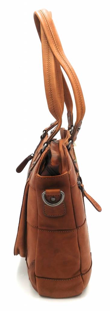 Hill Burry Hill Burry – VB100111 -3197 - echt lederen - dames - checkered handbag - stevig - chique - uitstraling - vintage leder- bruin /cognac