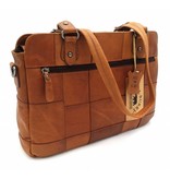 Hill Burry Hill Burry – VB100111 -3197 - echt lederen - dames - checkered handbag - stevig - chique - uitstraling - vintage leder- bruin /cognac