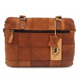 Hill Burry Hill Burry – VB100111 -3197 - echt lederen - dames - checkered handbag - stevig - chique - uitstraling - vintage leder- bruin /cognac