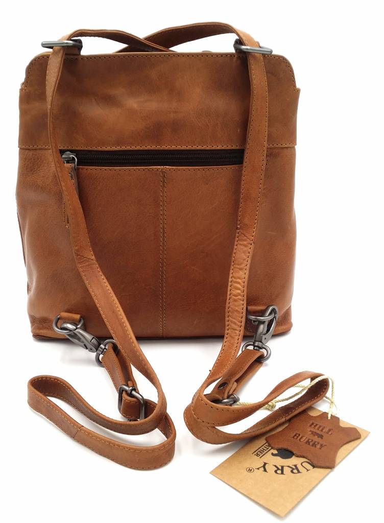 Hill Burry - VB100208 - 4065 - genuine leather - ladies Backpack and shoulder bag - sturdy - chic - look - vintage leather- brown / cognac