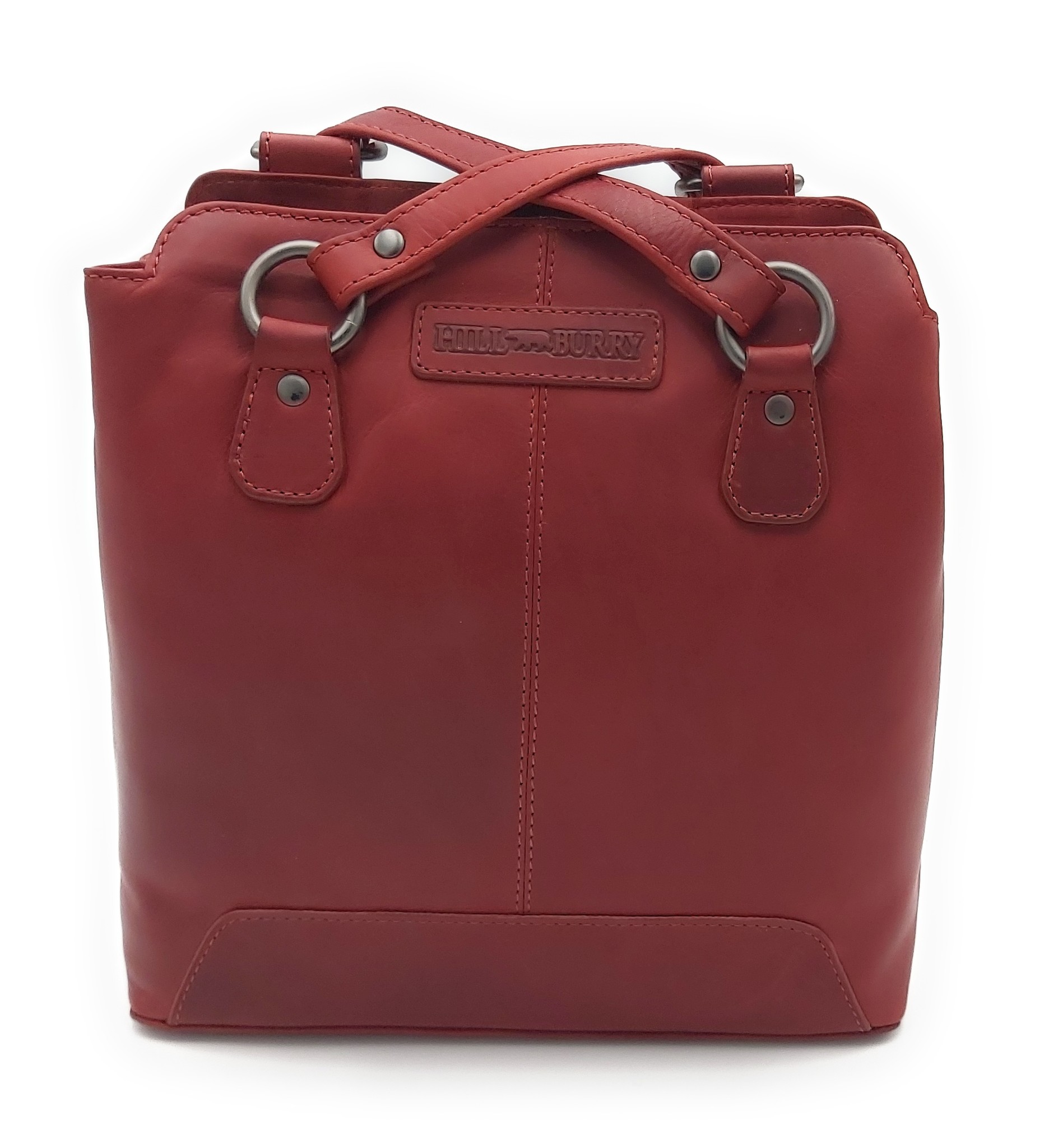 Hill Burry - VB100208 - 4065 - Echtes Leder - Damen Rucksack und Umhängetasche - Robust - Schick - Aussehen - Vintage Leder - Rot