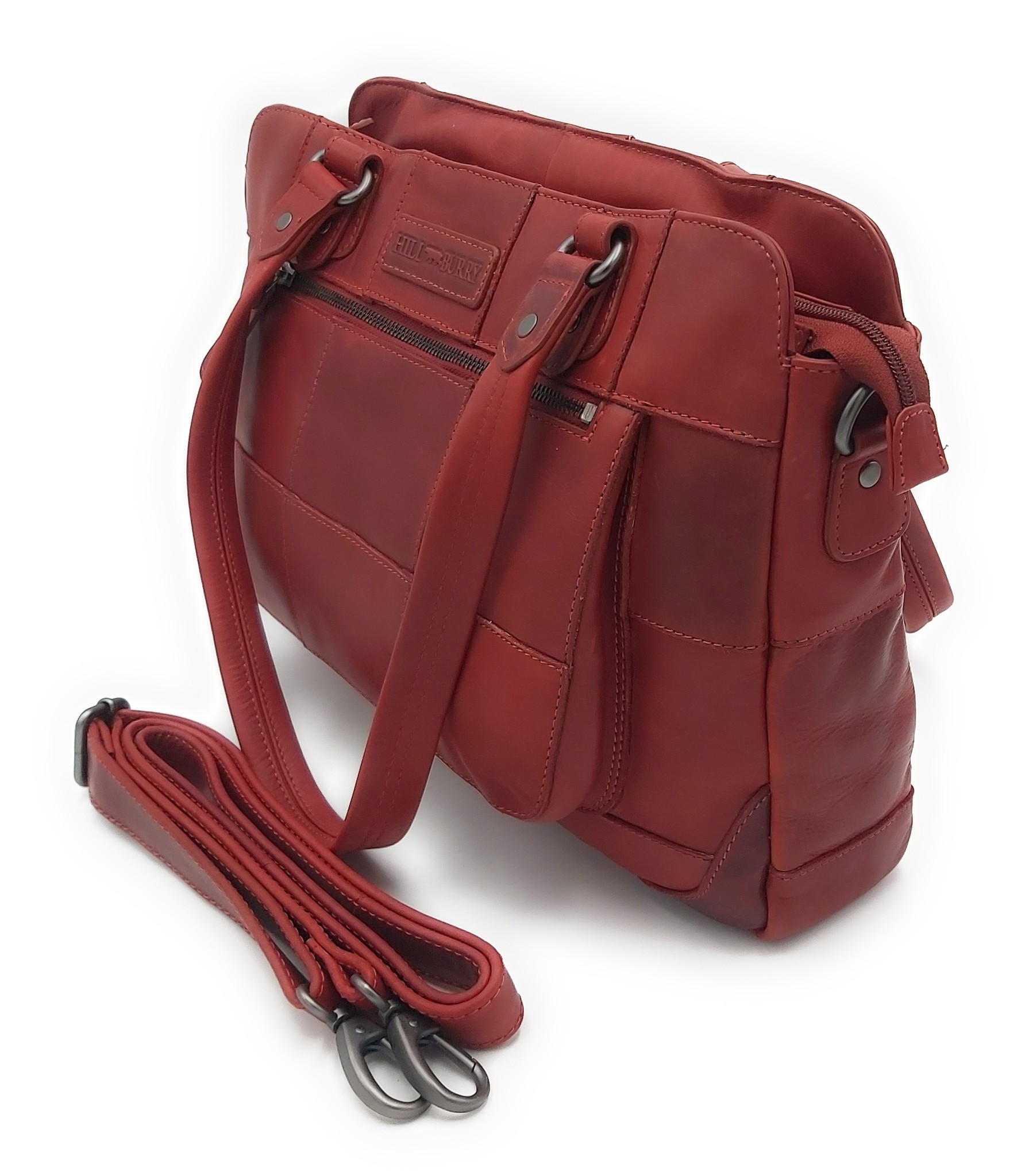 Hill Burry Hill Burry - VB100111 -3197 - echtes Leder - Damen - karierte Handtasche - robust - schick - Aussehen - Vintage-Leder - Rot