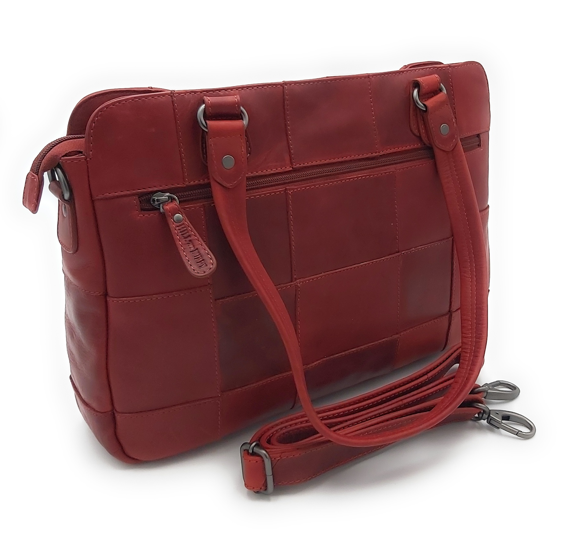 Hill Burry Hill Burry - VB100111 -3197 - echtes Leder - Damen - karierte Handtasche - robust - schick - Aussehen - Vintage-Leder - Rot